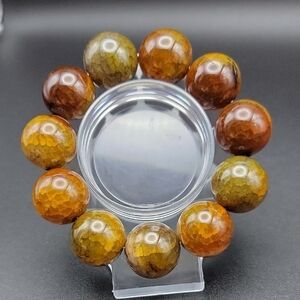 Huge 20mm Yellow Dragon Vein Agate Gemstone Stretch Bracelet 7.5" Natural